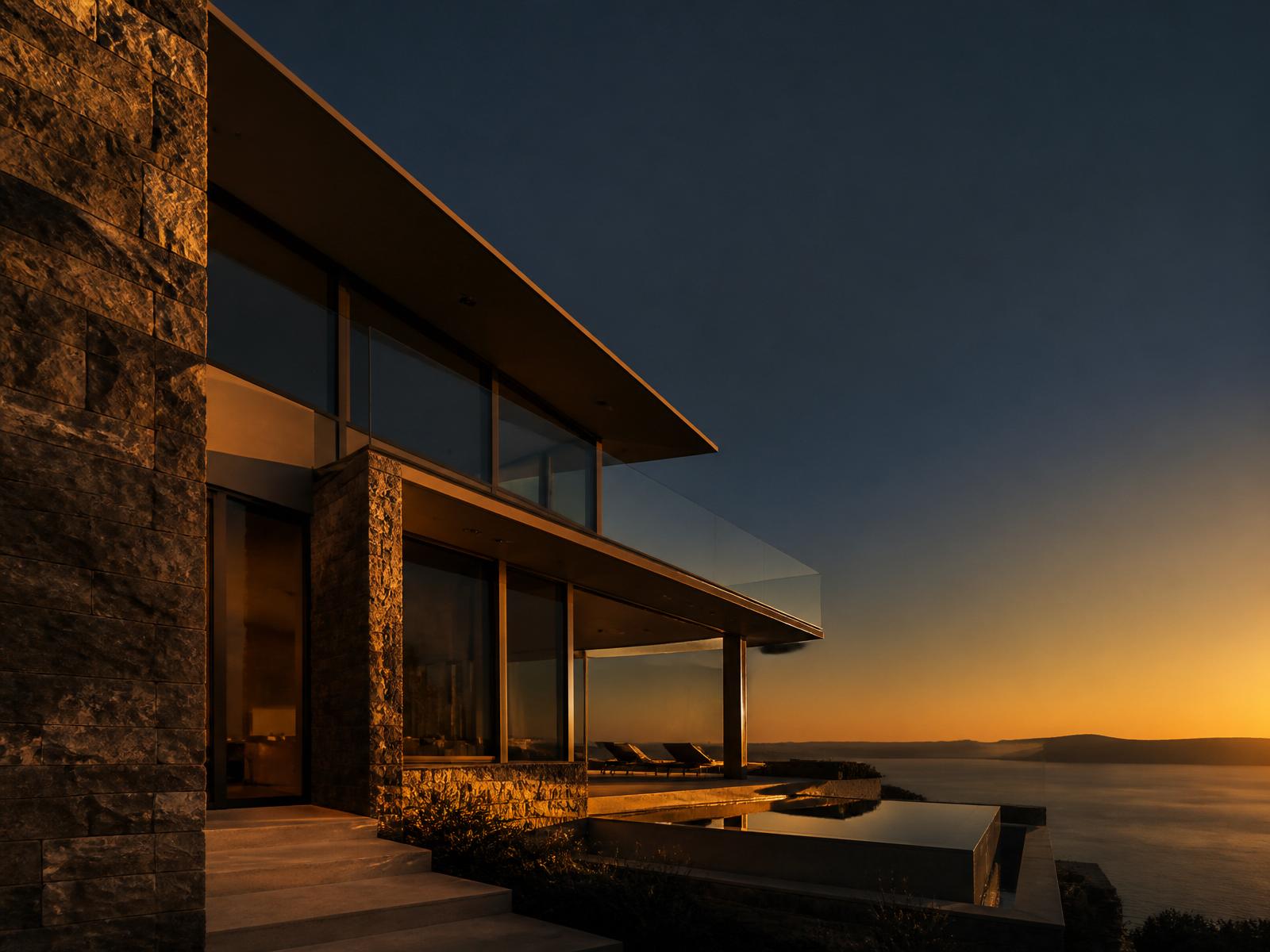Modern home at golden hour